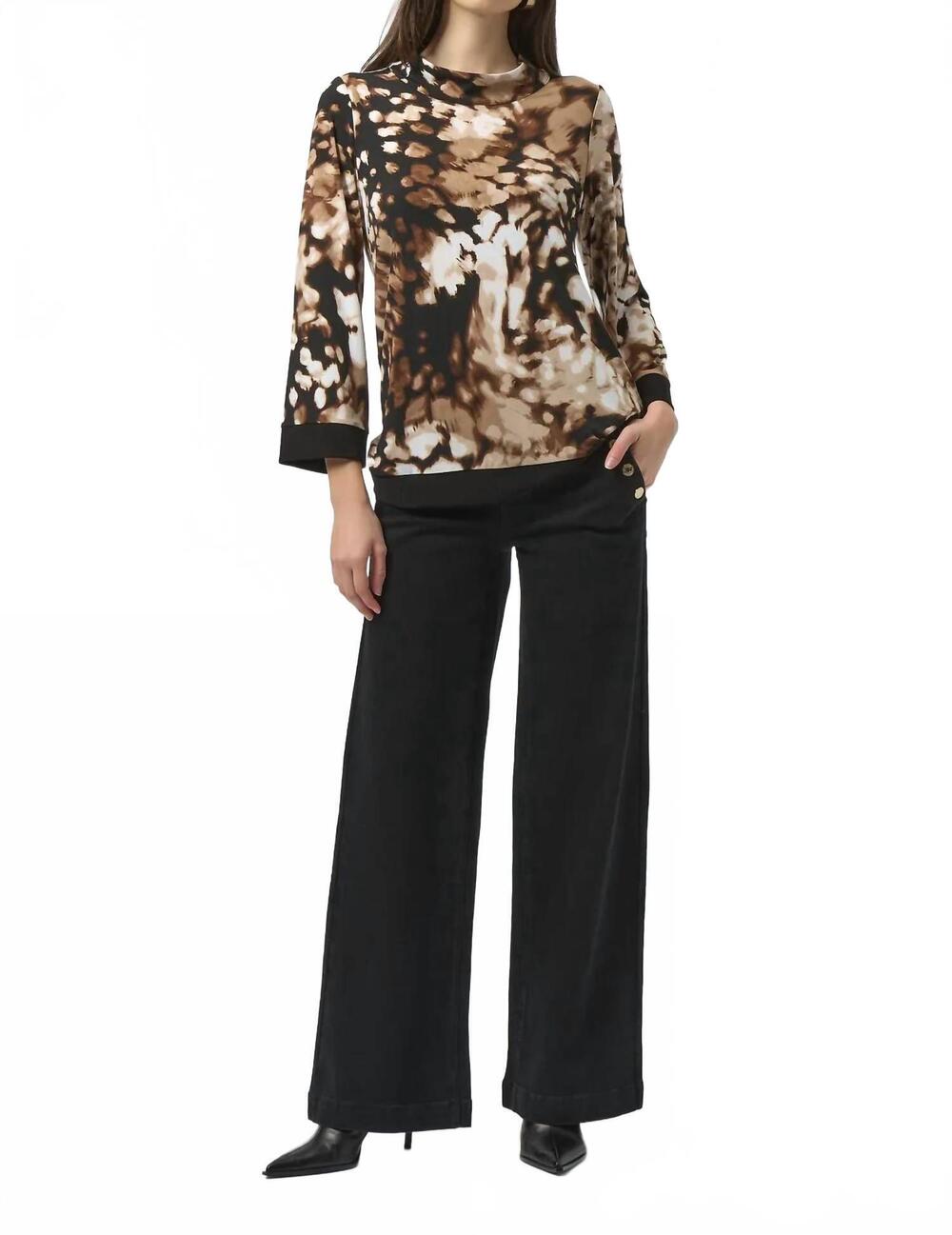 NEW JOSEPH RIBKOFF animal print mock neck long sleeves top in beige/black